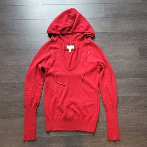 AMERICAN EAGLE V-Neck Pullover Red Angora Cotton Hooded Sweater Women M